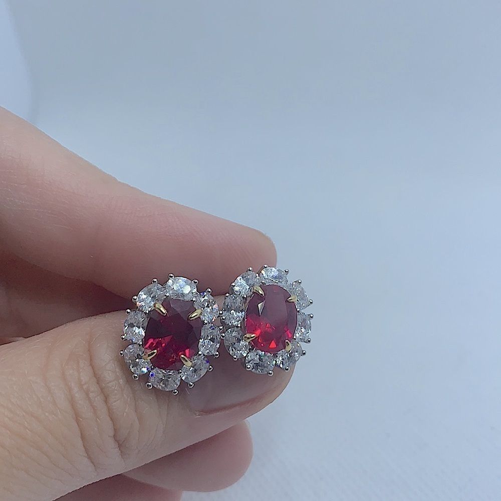 Ruby halo white sapphire‎ earrings - Picture 7 of 10